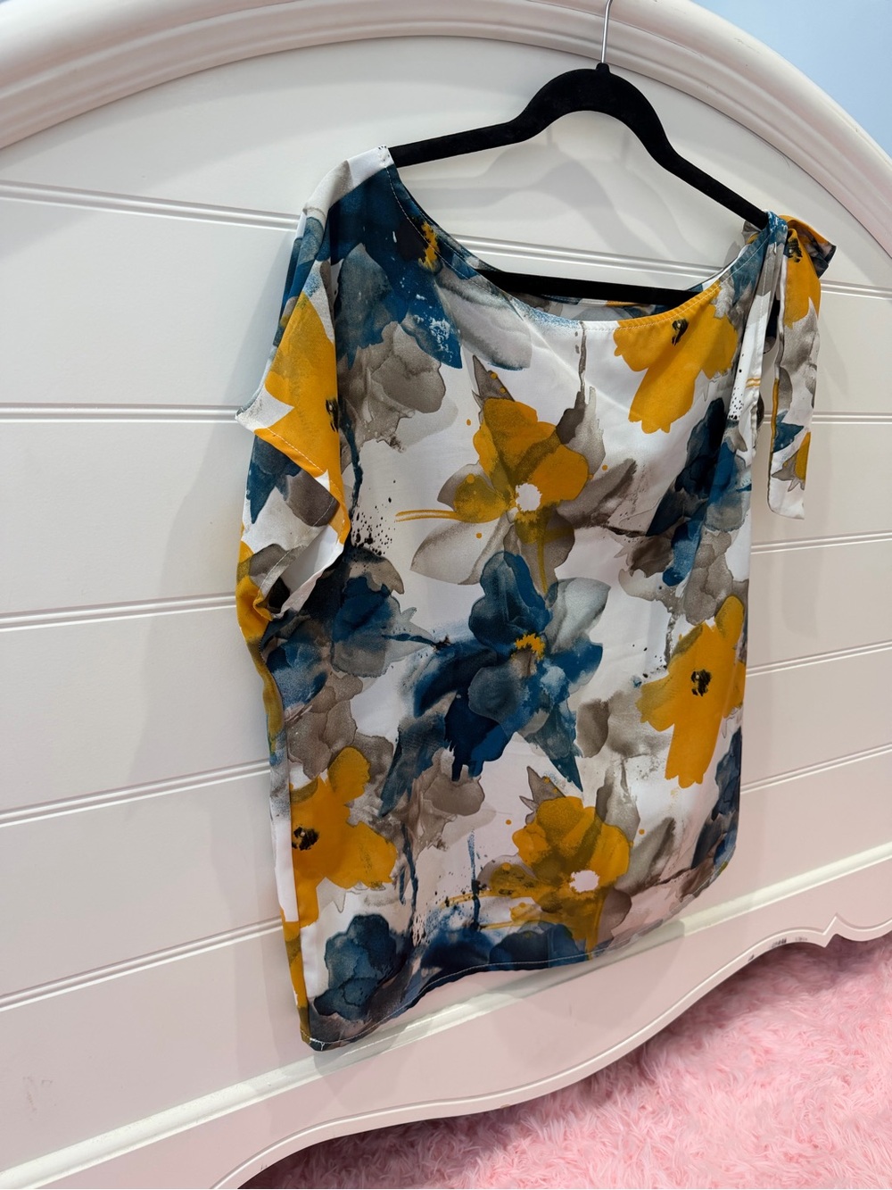 SHEIN White Floral Off-Shoulder Blouse with Yellow & Teal Accents